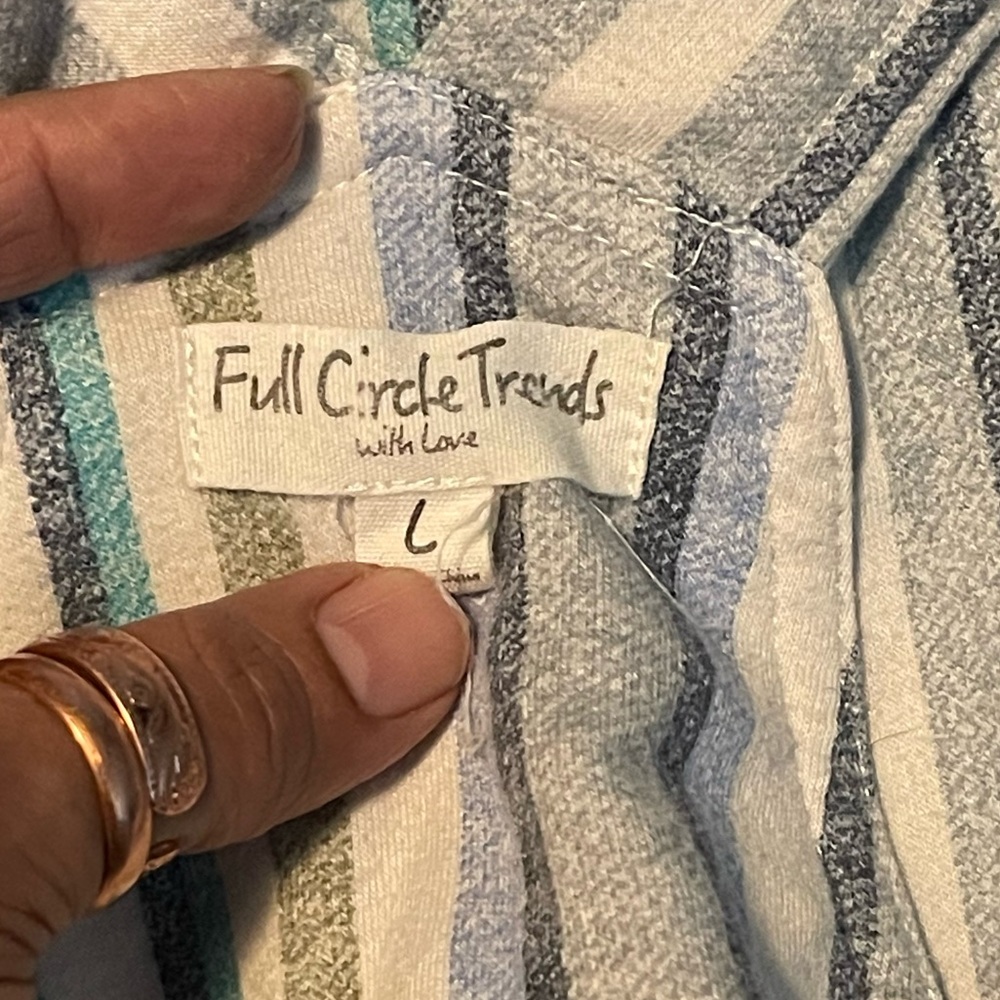 Full Circle Trends Blue Striped Jersey Shortalls Adjustable Straps Size Large - Picture 5 of 5